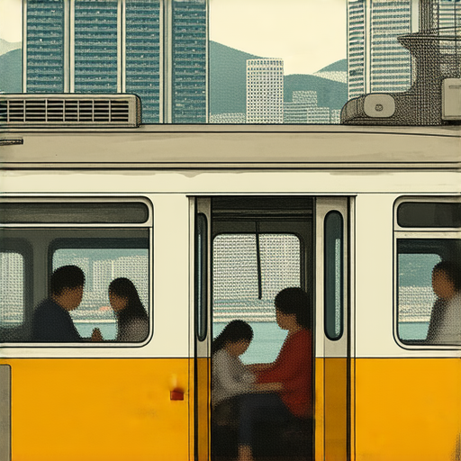 香港電車綺麗的外觀與城市背景，外籍老師與學生互動學習英語，提升英語能力，探索香港電車的魅力，立刻預約一對一教學體驗，開啟學習之旅。