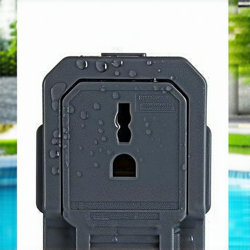 蓋防水插座的電源設備，防潮濕設計展示，強調全方位保護電源設備，確保安全使用和耐用性，適合戶外環境或潮濕地區。