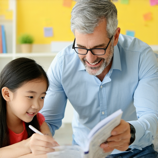 外籍英文老師一對一教學場景，學生專心學習，提升流利英文能力，創造學習新篇章，專業師資輔導語言技能，立即體驗與外籍老師互動學習的樂趣。