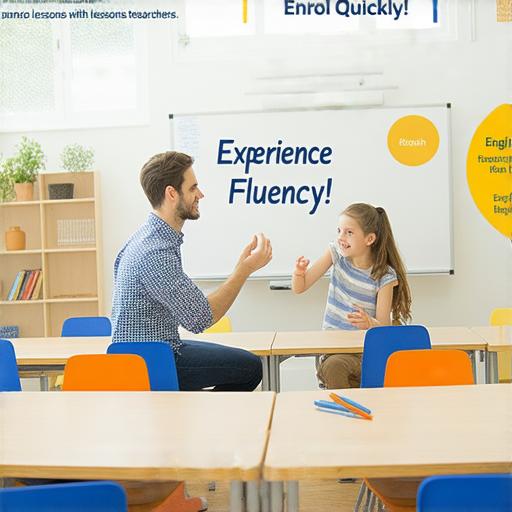 外籍教師一對一英文課程宣傳圖片，強調學習流利英文的機會，吸引學生體驗課程，鼓勵快速報名，學習環境友好，教師專業且具熱情。