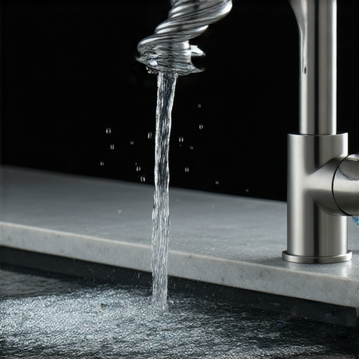 螺旋式水龍頭特寫，展現其獨特設計與驚喜功能，水流動感美麗四射，適合家庭廚房和浴室使用，揭開水龍頭的神秘面紗，帶來便利與新體驗。