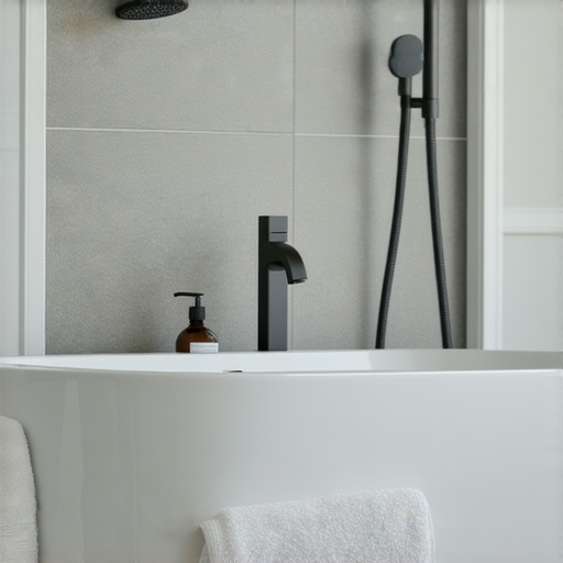 驚艷浴室設計，展示企缸龍頭與花灑完美搭配，現代感與實用性兼具，提升浴室質感與舒適度，為居家生活增添一絲奢華氛圍。