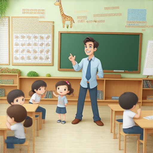 發現長頸鹿的魅力的圖片，展示外籍老師與學生互動學習英語，生動有趣的課程氛圍，讓學生透過長頸鹿的主題更容易學習英文，立即報名一對一英文課程。