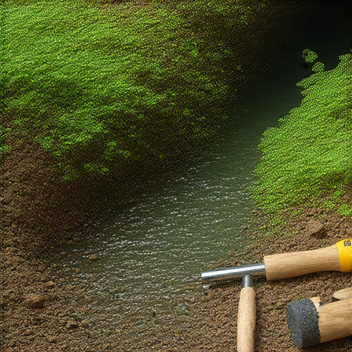 水渠淤塞畫面，顯示被植物和泥土堵塞的情況，旁邊有工具準備清除障礙，揭示水渠內藏驚人秘密，讓水流通無阻的關鍵。