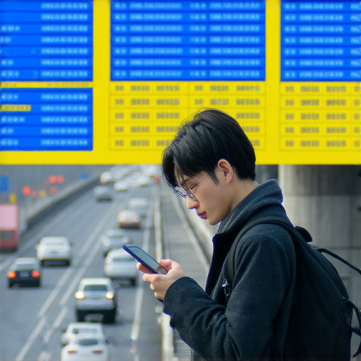 圖示顯示一個人查看手機上的預計到達時間，背景有城市交通和計畫時間表，強調預計到達時間對行程安排的影響，吸引讀者了解相關秘密與小技巧。