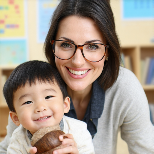 一位外籍老師正在一對一教學，學生手中抱著橡果，象徵學英語的秘密武器，背景為學習環境。