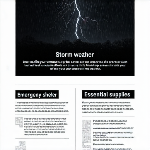 黑色暴雨警告的圖片，顯示惡劣天氣下的安全提示，包括避難場所、應急物品和防護措施，強調在暴雨期間保障個人安全的重要性。