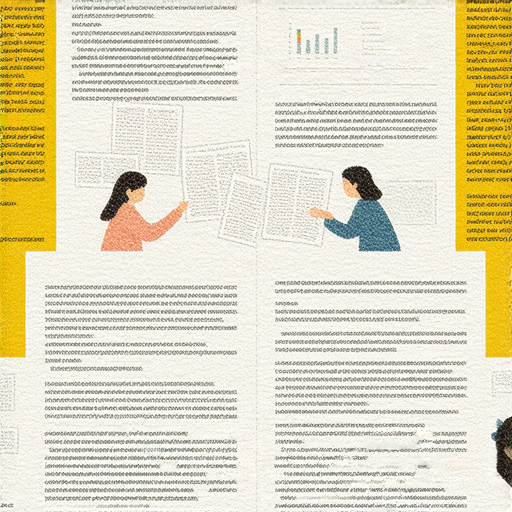 揭示減少英文佔比的秘訣，圖中展示學習者與英文文本互動，提高學習效率的策略，包含詞彙比較和案例分析，強調有效學習方法的重要性。