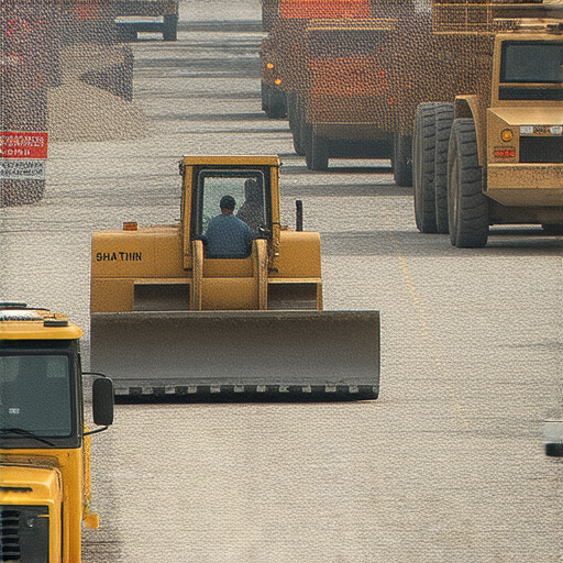 沙田與旺角的田搬遷現場，工人們正在忙碌地進行搬遷工作，周圍充滿了重型設備與交通指示，展現出變遷的真相及影響，讓人不禁思考未來發展。