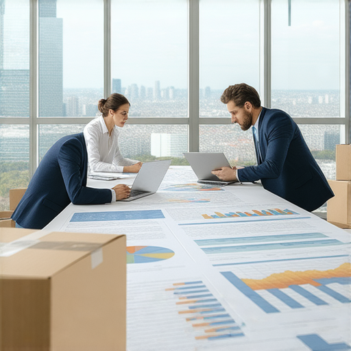 公司搬遷過程中，專業團隊規劃成功搬遷方案，運用策略和秘訣，確保企業運營流暢。圖中展現搬遷準備的必要步驟和團隊合作。