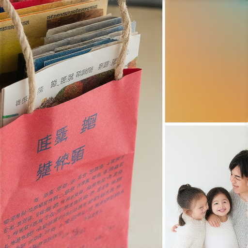 一個色彩繽紛的紙袋，包裝著各種故事和秘密，突顯其獨特性，旁邊有一位外籍英文老師，正與學生討論紙袋的文化意義，傳遞學習的樂趣。