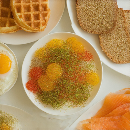 自助早餐的美味佳品，包含華夫餅、優格水果碗、煎蛋、煙燻鮭魚、麵包等，展示多樣化的選擇，讓每位客人在家也能輕鬆成為早餐主廚。