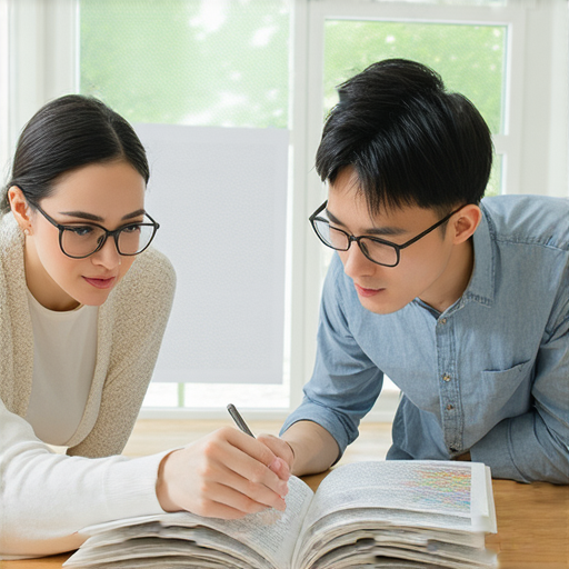 一名學生與外籍老師進行一對一英語學習，兩人坐在桌子前，專注交流，桌上有學習資料，展現報名體驗的環境，鼓勵學生發掘潛力提升英語能力。