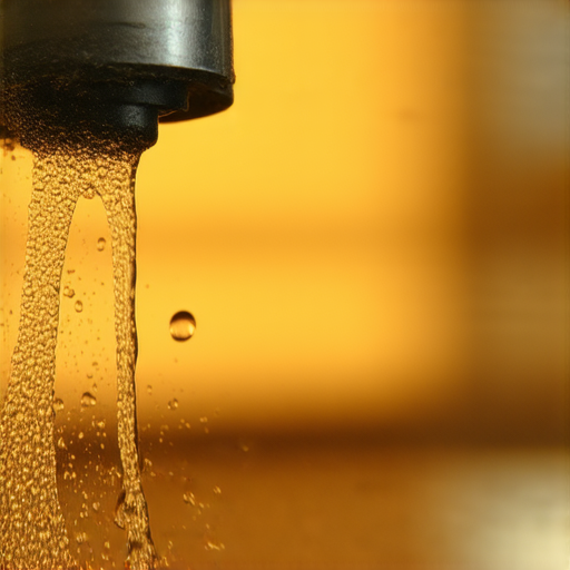 飲水機漏水現象的特寫，顯示水垂滴在地面，並展現漏水的原因和修復方法，說明如何解決飲水機漏水問題，確保家居環境乾爽舒適。