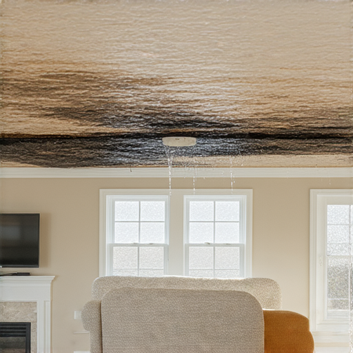 家中滲水問題圖片，顯示天台水漬滲透至客廳，揭示滲水真相和受損情況，展示如何迅速修復的步驟與方法。