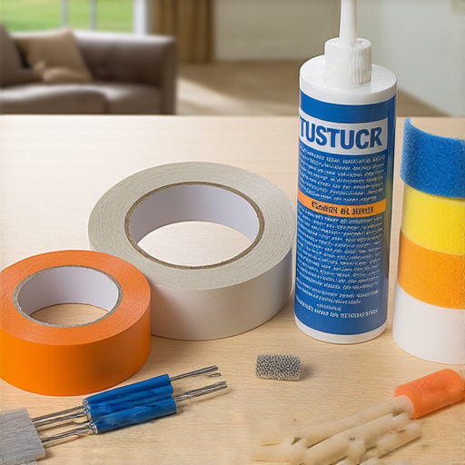 水管漏水修補技巧示範，展示使用膠帶和密封劑進行快速修復，工具和材料整齊排列，背景為家庭環境，有效解決漏水問題。