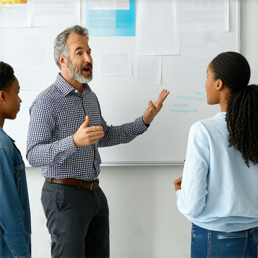 外籍英文老師在課堂上指導學生，提升工程行業專業溝通能力，學生積極參與討論，展現學習熱情，強調語言學習對職業發展的重要性。