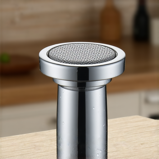 水龍頭節流器特寫，展示其簡約設計與功能，背景為家庭廚房場景，突出節省水費的特性，讓人驚豔的水龍頭節流器如何提升用水效率，實現環保與經濟的完美結合。