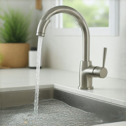 水壓低的家庭場景，顯示水龍頭流量微弱，旁邊有解決方案的提示，如水壓增強裝置及維護建議，讓使用者輕鬆享受澎湃水流的體驗。