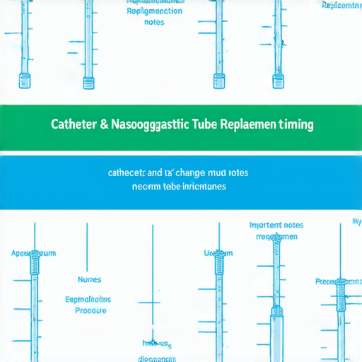 導尿管與鼻胃管更換時機的專業指導圖，顯示更換頻率、注意事項與衛生建議，幫助護理人員及患者了解正確的護理流程，確保療效與安全。