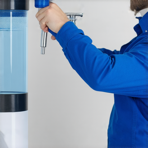 飲水機龍頭更換過程，專業技師手持工具，展示飲水機內部清潔狀態，強調定期更換龍頭的重要性，揭示健康飲水的秘密，促進用戶對飲水安全的認識。