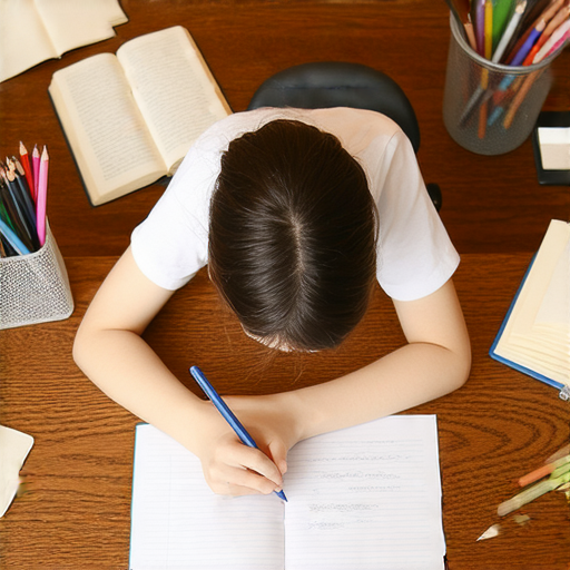 一位學生在桌上使用英文透明單行紙，專注於提高學習效率，周圍擺放著文具和書籍，展現單行紙的神奇用途和學習的專注氛圍。