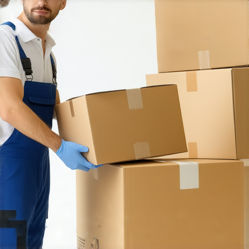 搬遷服務人員正專心協助客戶輕鬆搬遷，背景顯示整理好的紙箱和搬家車，展現高效省時的搬遷方案，讓搬遷不再麻煩，助你輕鬆轉移。