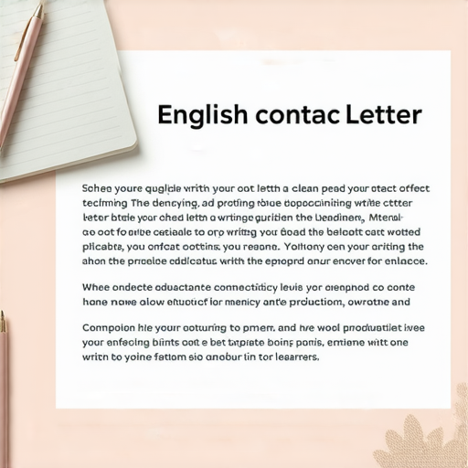 簡單技巧幫助撰寫完美英文聯絡信的示意圖，展示筆記本、筆和電腦螢幕，文字清晰易讀，強調提高寫作效率和流暢性的重點，適合學習和提升英文寫作能力。