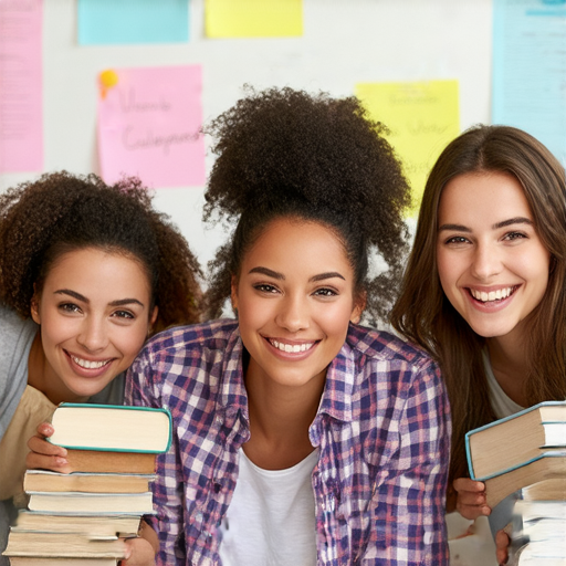 激勵性英語學習圖片，展示快樂的學生在積極的氛圍中學習英語，傳達透過積極能量掌握英語的生命轉變理念，強調自我提升與正向思考的重要性，激勵觀眾參與學習。