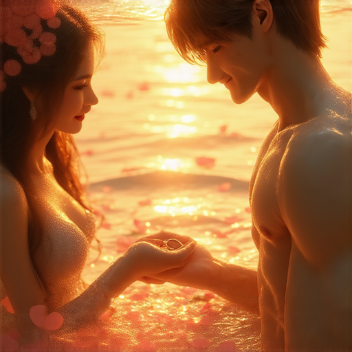 水浸求婚驚喜場景，燭光與花瓣漂浮在水面上，男主角跪地求婚，浪漫氛圍感動人心，展現難忘的求婚時刻。