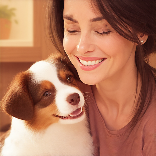 一位女性微笑著輕撫一隻可愛的狗，展現撒嬌的姿態，背景為舒適的室內環境，強調學會撒嬌可以提升溝通能力，增進人際關係。