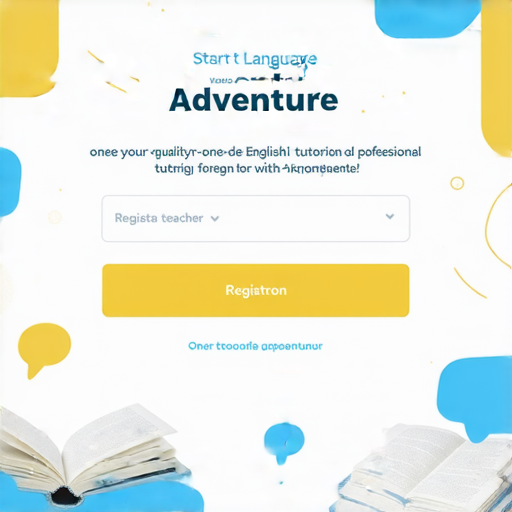 外籍老師一對一英文教學的報名畫面，展現輕鬆辦手續的視覺。圖片中有開啟語言冒險的主題文字，吸引想學習英語的學生參加。