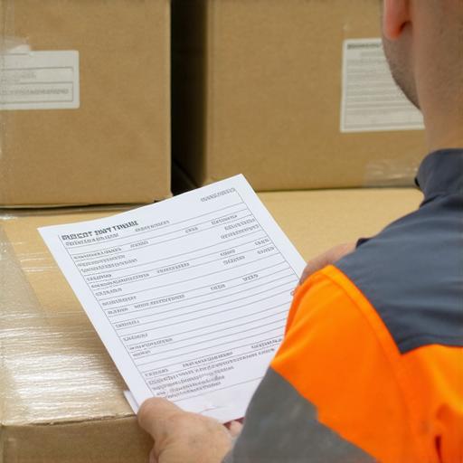 交收與簽收過程中的工作人員正在檢查貨物，圖片展示了物品的標籤與簽收單，突顯物流運作背後的秘密及真相，讓觀眾了解交收與簽收的重要性。