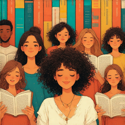 英文朗誦活動現場，參與者專注地朗誦，展現語言藝術的魅力，背景中有書籍和筆記，強調探索語言的秘密與表達技巧。