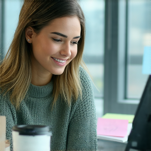 商業英語學習者正專注於提升會話技巧，表現出自信和專業形象，背景呈現職場環境，強調如何讓職場表現脫穎而出，提升溝通能力。