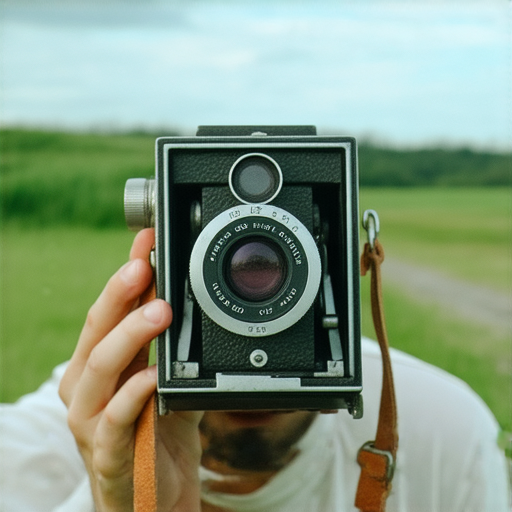 探索4x5相機的奧秘，攝影師手持相機在戶外拍攝，展示其獨特設計和構圖能力。這台珍貴的工具彰顯攝影藝術的魅力與深度。