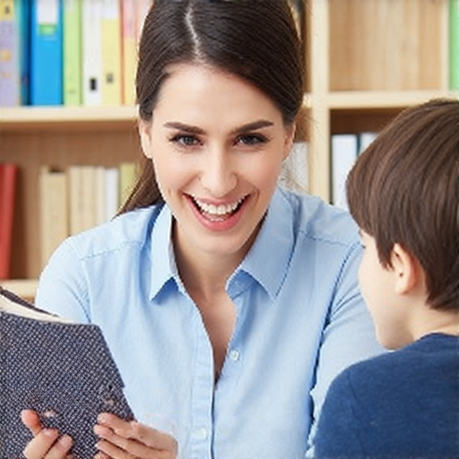 一名外籍英文教師與學生進行一對一教學，愉快互動中展現學習的樂趣，背景是語言學習相關的圖書和教具，強調發現外籍訓練的魅力和語言冒險的啟程。