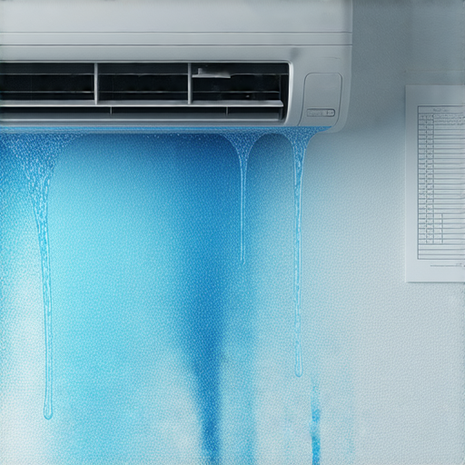 室內漏水危機的分體式冷氣機，展示漏水源頭及影響，突顯問題的嚴重性和解決方案，強調及時檢查與維護的重要性，防止進一步損壞和影響居住環境。