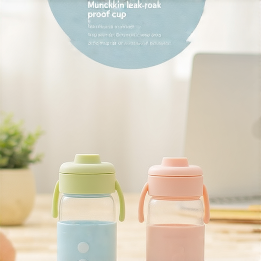 Munchkin防漏水杯展示，強調無漏設計，讓寶寶輕鬆飲水，父母無需擔心，適合寶寶的安全材質與可愛外觀，提升喝水體驗。