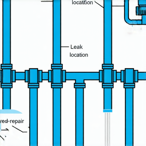 家庭管線漏水檢查與修復圖示，展示管線損壞位置及修復過程，提醒業主如何迅速找到漏水源，避免水費上升，確保家中管道安全。