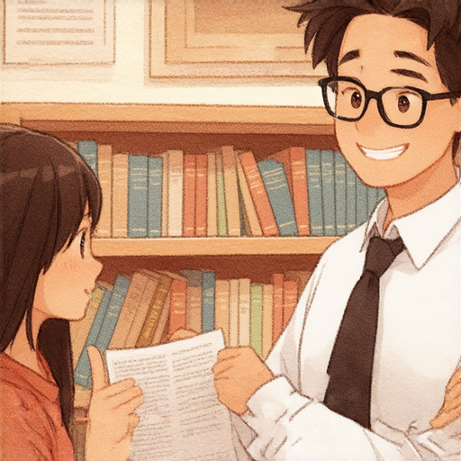 一名外籍英文老師正在與學生進行一對一交流，學生展現學習滿足感，背景是充滿書籍的教室，象徵突破語言瓶頸的過程，強調發現學習的有效性。