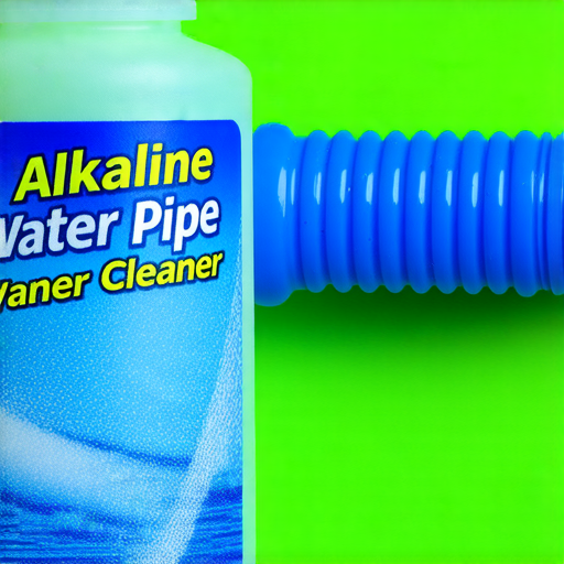 強鹼通水管清潔劑，展現其強力清潔效果的圖片，適合用於徹底清潔水管及管道。這種產品的特點為高效去污，消除油漬和污垢，讓您的管道恢復光潔如新。