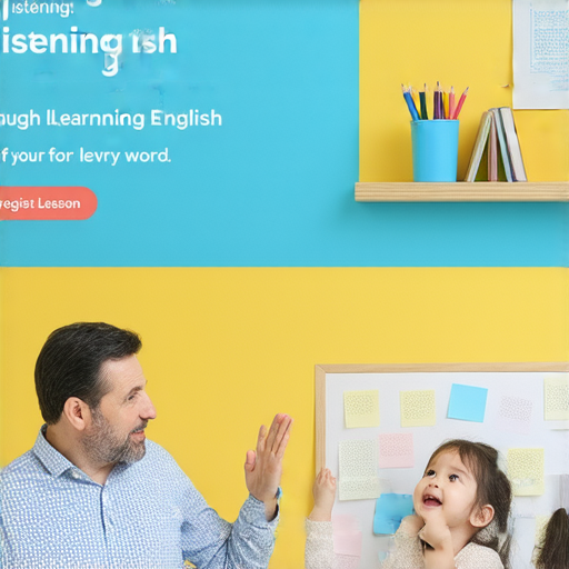 用耳朵學英文的宣傳圖片，展示一對一外籍老師與學生互動，強調聽懂每個字的課程特色。快來體驗，立即註冊學習英語的樂趣！