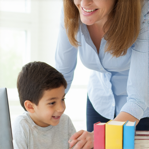 外籍老師一對一教學場景，學生專注學習英文，書本和電腦並排擺放，氛圍輕鬆，呈現學習進步的快樂時刻。解鎖英文技巧，帶來飛躍性的進步。