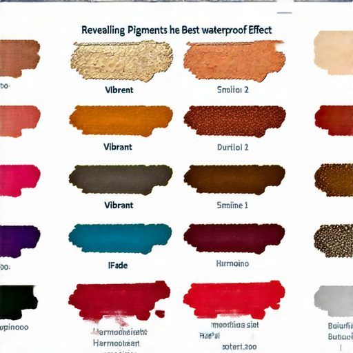 揭示力顏料的特性以及選擇最佳防水效果的藝術作品，展示顏料樣本和色彩搭配，強調其持久性和不褪色的優勢，適合藝術創作使用的指南。
