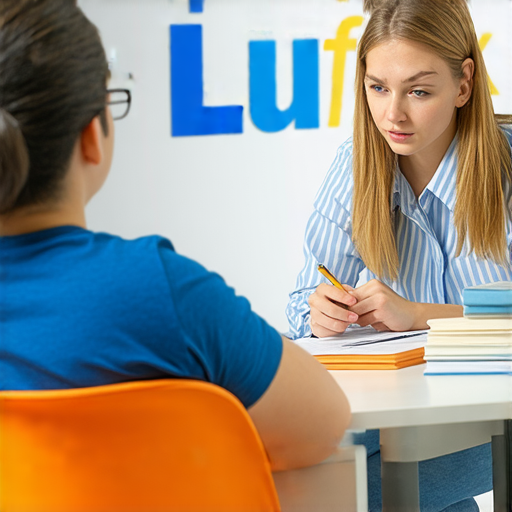 學習流利英文的學生與外籍老師一對一交流，背景為陸金所的標誌，突出專業學習氛圍，展示個性化教學的重要性。