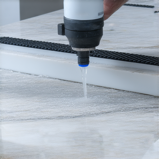 防水雲石新技術展示，專業人士正在操作，突顯石材防水效果，呈現如何實現石材永不潮濕的科技成果，吸引觀眾探索新技術的奧秘。