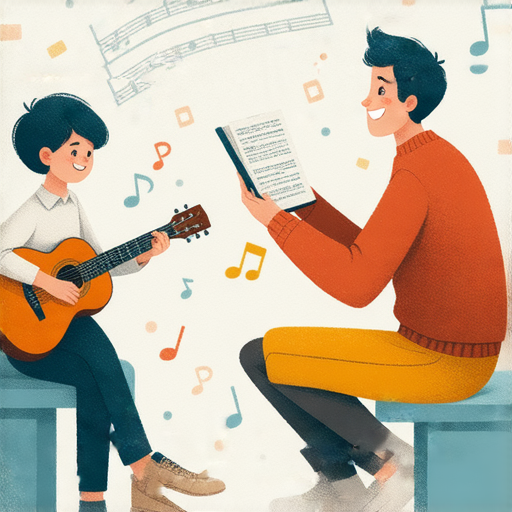 熱門歌曲學英文的外籍教師一對一輔導服務，學生專注於音樂與語言學習，愉快互動，提升語言能力的教學場景，展現輕鬆有趣的學習氛圍。