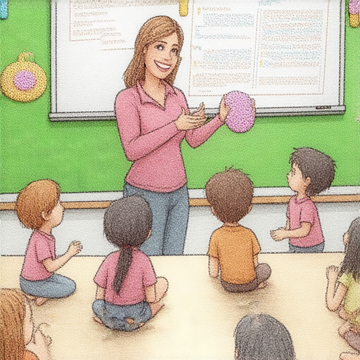 外籍老師指導下的學生學習英文，學生在課堂上積極參與，展現學習動機與流利口說，背景為絲瓜主題的教育環境，探索有效的英語學習方法。