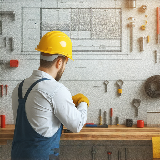 揭開工程牌水電的秘密，展示不同工具與設備，專業水電工正在施工，背景為房屋內部，提供行業規則與技巧的視覺呈現。